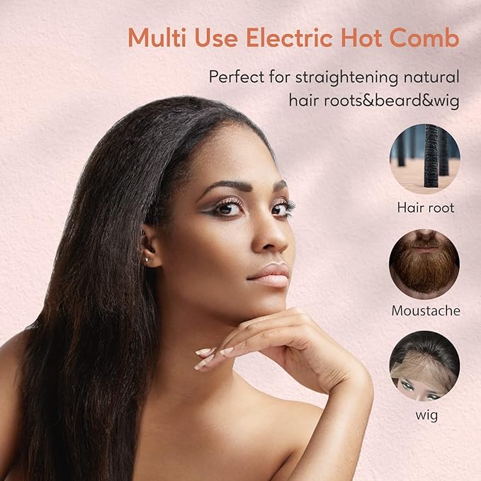 Terviiix Electric Hot Comb for Lace Front Wigs, Pressing Combs for Black Women Hair, Anti-Scald Straightening Comb with Keratin & Argan Oil Infused Teeth, Temperatures Adjustable, 60 Min Auto Shut Off