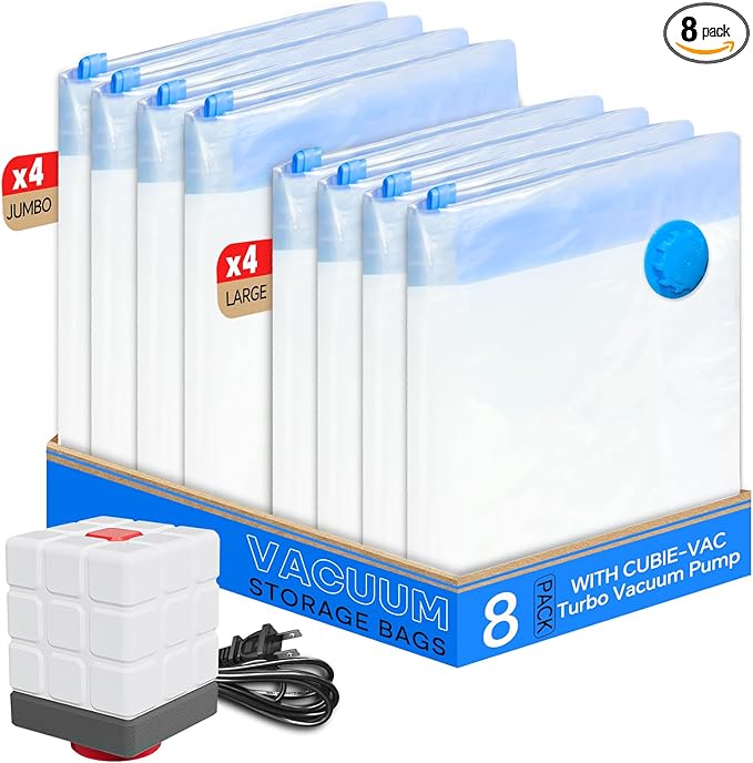 Vacuum Storage Bags for Clothing, 8 Pack Vacuum Seal Bags for Clothes, by Vacbird