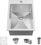 15 x 20 Inch Drop In Kitchen Bar Sink, Small Kitchen Sink Single Bowl Topmount by Kadorer