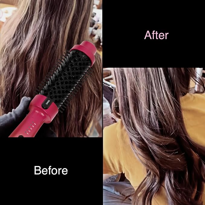 Thermal Brush, Blowout Long Lasting Look Curling Brush, 30s Fast Heated Round Brushes 1.5" Makes Hair Smoother Get Natural Curls, 5 Temp Settings, Universal Voltage for Travel, Easy to Use, Red Orange