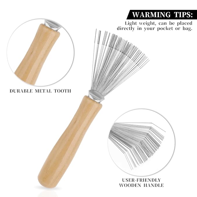 Hair Brush Cleaner, Portable and Mini Hairbrush Cleaner Tool Metal Wire Rake and Ergonomic Wooden Handle Comb Cleaning Brush for Removing Hair Dust Home and Salon Use
