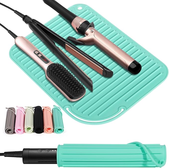 Quccefods 2 Pack Heat Resistant Mat Large Silicone Hot Hair Tools Holder for Curling Irons Flat Iron Hair Styling Tools Mat Portable Vanity Pad
