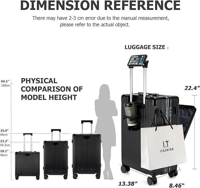 feilario 20in Aluminium Frame PC Hard Shell Spinner Wheels Luggage, Built-In - Image 3