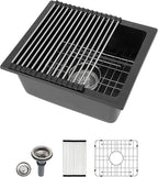 Dcolora 15 Inch Granite Composite Black Bar Sink Undermount Small Kitchen Sink by Dcolora