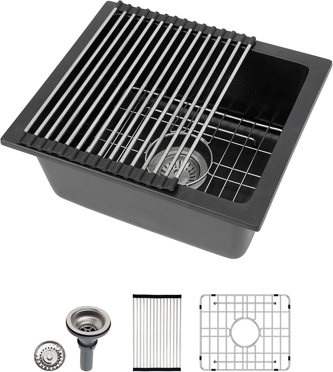 Dcolora 15 Inch Granite Composite Black Bar Sink Undermount Small Kitchen Sink by Dcolora