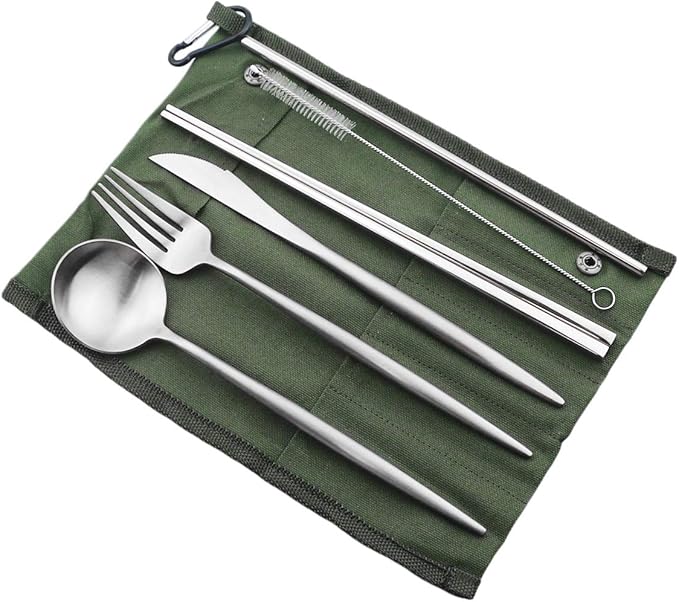 Gugrida Reusable Travel Utensils, 7 Pieces Portable 18/10 Stainless Steel - Image 2