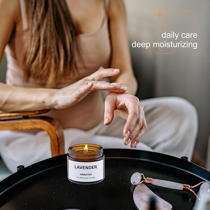 Mini Massage Candle for Body Oil - Portable Warm Oil Candle for Dry Skin Relief & Relaxation, Scented Candles for Women Self Care, Stocking Stuffer Gift - 1.77OZ (Lavender)