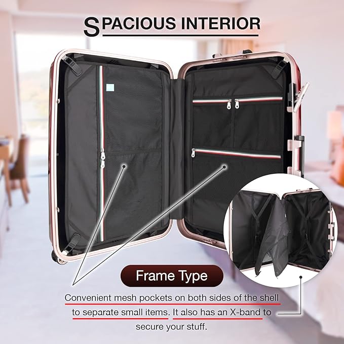 LEGEND WALKER Aluminum Frame Hardside Luggage, Checked-medium Suitcase - Image 4