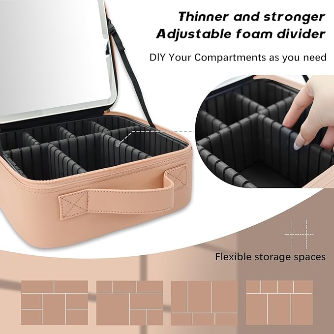Makeup Bag with Led Mirror, Travel Makeup Organizer with 3 Color Setting - Image 3