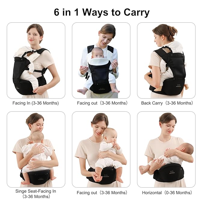 Bebamour Baby Carrier with Hip Seat, All-Position Breathable Mesh Hip Seat & - Image 2