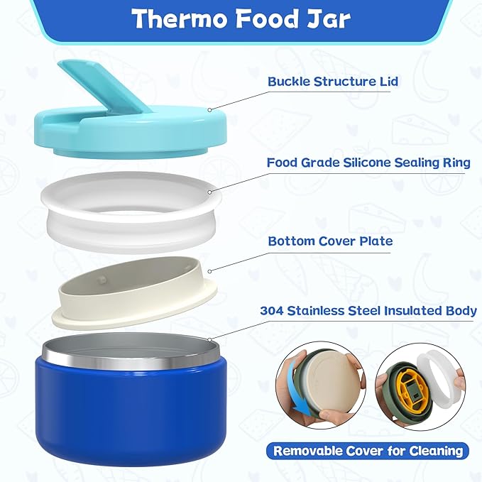 Kids Bento Lunch Box with 8oz Soup Thermo, Kids Leakproof Lunch Food Containers - Image 2