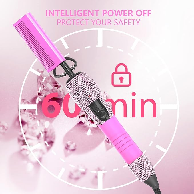 Dan Technology 500℉ Hot Comb for Wigs, Diamond Hair Straightener, 7 Temperature Settings, 60 Min Auto-Off, Professional Styling Tool for Natural Black Hair
