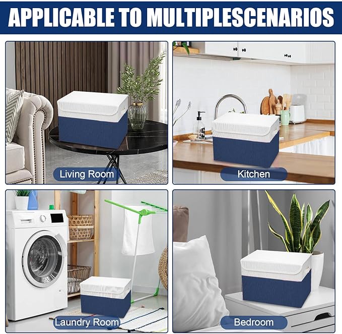 Large 22 Quart Linen Fabric Foldable Storage Bin Cube Organizer Basket - Image 7