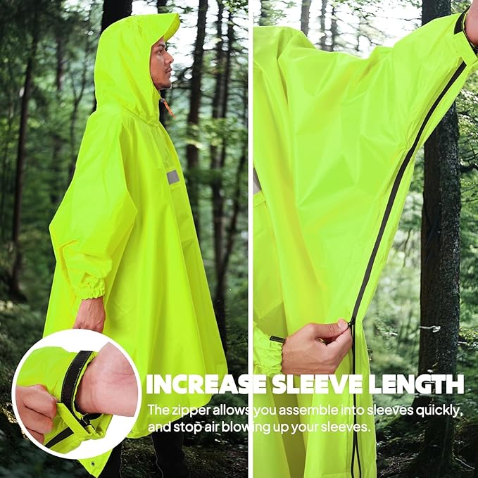 ANYOO Hooded Rain Poncho for Adults Waterproof Lightweight Rain Coat for Men - Image 4