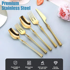 20-Piece Gold Silverware Set for 4, Modern 18/10 Stainless Steel Flatware Set - Image 3