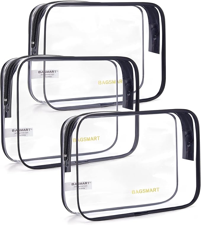 BAGSMART Clear Toiletry Bag, 3 Packs TSA Approved Water resistant Quart Size by BAGSMART