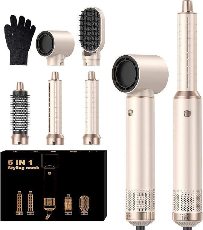 5 in 1 Blow Dryer Brush, Negative Ion Hair Dryer Brush Set Upgrade Hot Air Brush Air Styler Curling Wrap Air Curler, Curling Iron Hair Styling Tools As A Gift for Straight/Curl/Drying/Smoothing