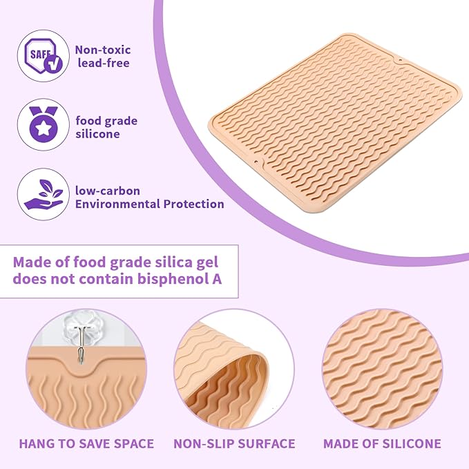 Oversize Silicone Heat Resistant Mat, Heat Mat with for Curling Iron, Travel Cover Cushion for Curling Irons, Hair Bands and Styling Tools(15.7" X 11.8") (Pink)