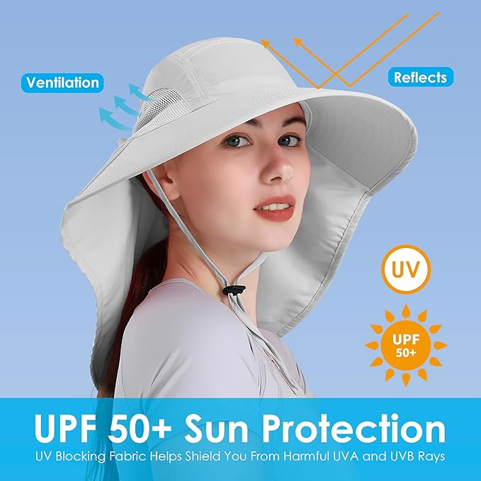 Womens Sun Hat UV Protection, Foldable Waterproof Wide Brim Bucket Hats - Image 3