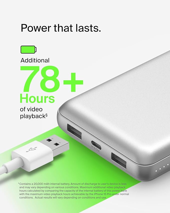 Belkin Portable Charger, USB-C Power Bank 20000 mAh w/ 1xUSB-C Port & 2xUSB-A - Image 6