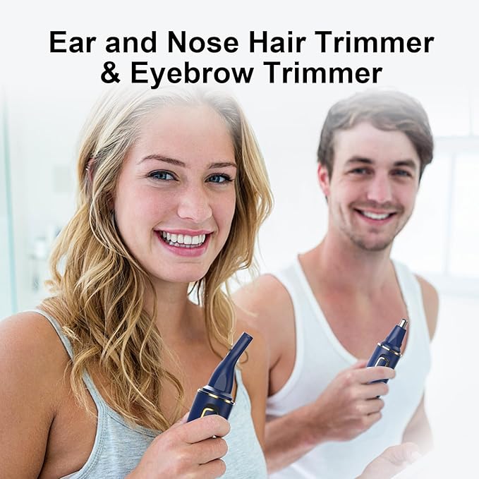 Nose Hair Trimmers for Men，Rechargeable Hair Trimmer 2 in 1 Painless Multifunctional Ear and Nose Hair Trimmer with IPX7 Waterproof Dual Edge Blades (Blue)
