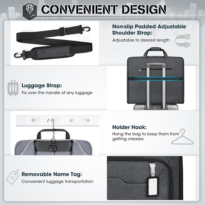 RAINSMORE Garment Bags for Travel Carry On Garment Bag for Hanging Clothes - Image 5
