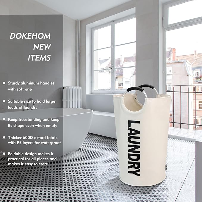 DOKEHOM 125L X-Large Laundry Basket, Collapsible Laundry Bag, Freestanding Tall - Image 2
