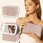 Travel Jewelry Case with LED Lighted Mirror, Personalized Birthday Gifts - Image 5