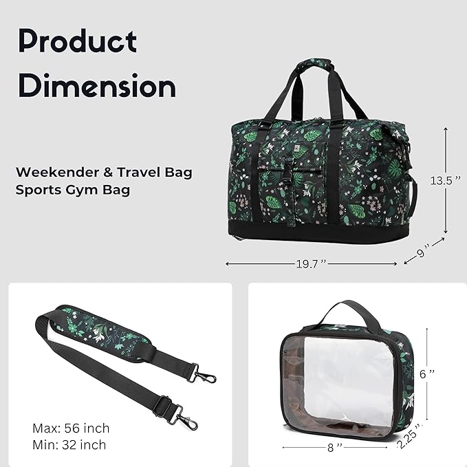 SUNNY BIRD Duffel with Utility Pouch, 40L Weekender Overnight Bag with Shoe - Image 7