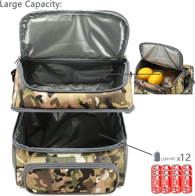 FlowFly Double Layer Cooler Insulated Lunch Bag Adult Lunch Box Large Tote Bag - Image 6