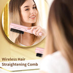 Cordless Hair Straightener Brush, Mini Brush Straightener for Travel,Portable Straightening Brush for Women,Hot Comb Styling Tools & Appliances, Pink