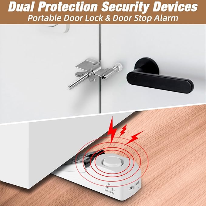 1 Pack 120dB Travel Door Stopper Alarm & Portable Door Lock, 3-Level - Image 2