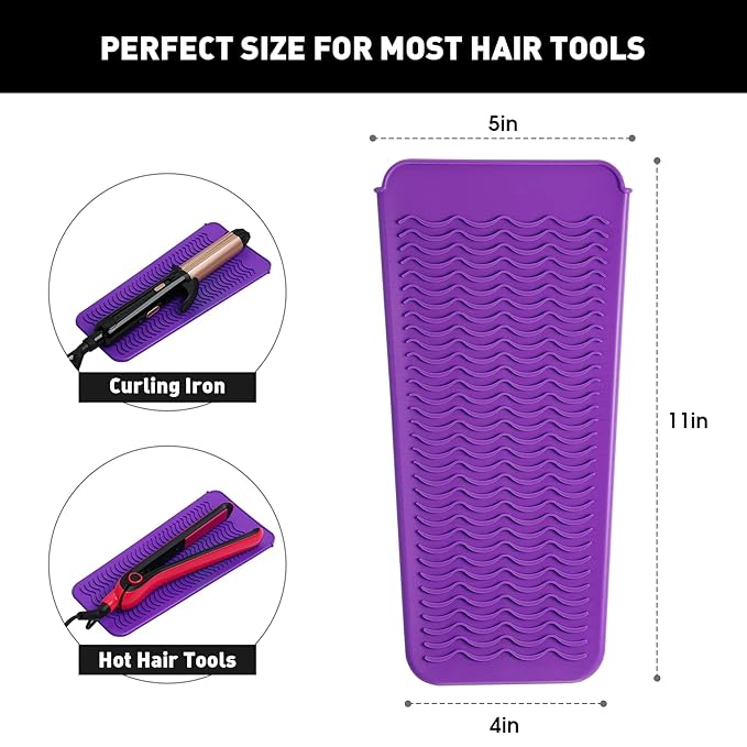 ZAXOP 2 Pack Heat Resistant Silicone Mat Pouch for Flat Iron, Curling Iron,Hair Straightener,Hair Curling Wands,Hot Hair Tools (Purple & Black)