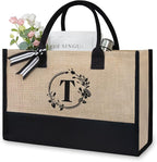 TOPDesign Personalized Initial Jute/Canvas Beach Bag, Monogrammed Gift Tote Bag by TOPDesign