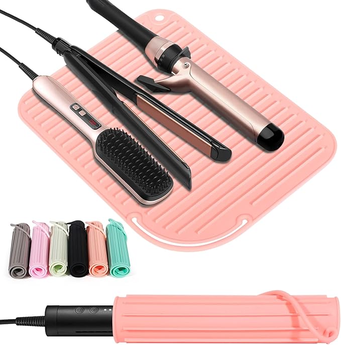Quccefods 2 Pack Heat Resistant Mat Large Silicone Hot Hair Tools Holder for Curling Irons Flat Iron Hair Styling Tools Mat Portable Vanity Pad
