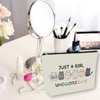 Cat Mom Makeup Bag For Women & Teen Girl Cat Lover Gifts (Girl Love Cats)
