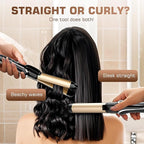 Curling Iron, 2 in 1 Hair Straightener and Curler, 1.25 Inch Ceramic Curling Wand with Adjustable Temperature, Dual Voltage for All Hair Types, Anti-Tangle for Long-Lasting Curls and Straight