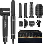 Blow Dryer Brush 7 in ONE，Autowrap Curling Wand, 110,000 RPM High-Speed Negative Ionic Hair Dryer with Diffuser Concentrator, Round Brush Blow Dryer Air Styler, Volumizing Hair Styling Tools