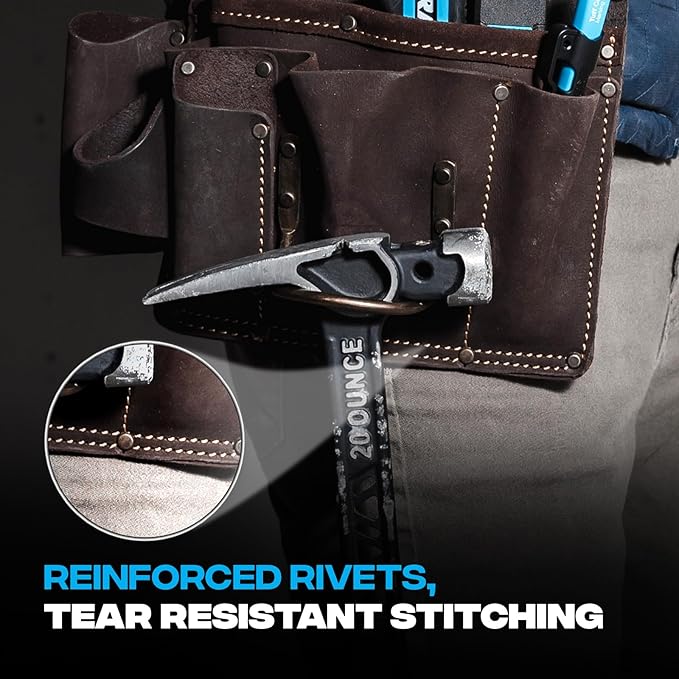 Ox Pro Drywall Tool Belt - 22-Pocket Leather Tool Belt Pouches - Made of Oil-Tanned Leather with Double-Stitching and Steel Rivets - OX-P263804