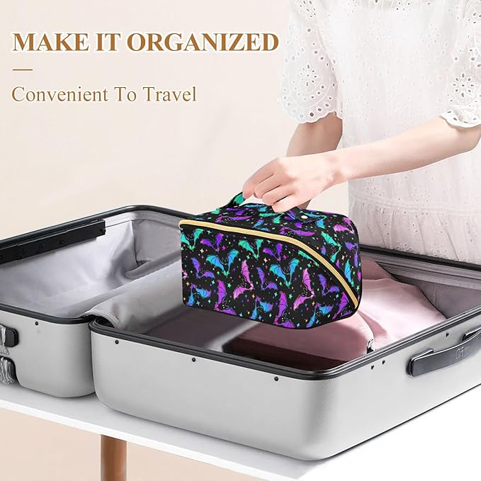 Makeup Organizer Bag, Halloween Luminous Bats Travel Makeup Bags Makeup Vanity Case Large Capacity Rhombus Cosmetic Toiletry Bag for Girl Women Ladies