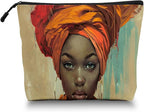 Cosmetic Bags Travel Makeup Toilet Case Waterproof Pouch for Women Girls 6.7X9.45inches - Orange Turban And The Intense Gaze of A Lady