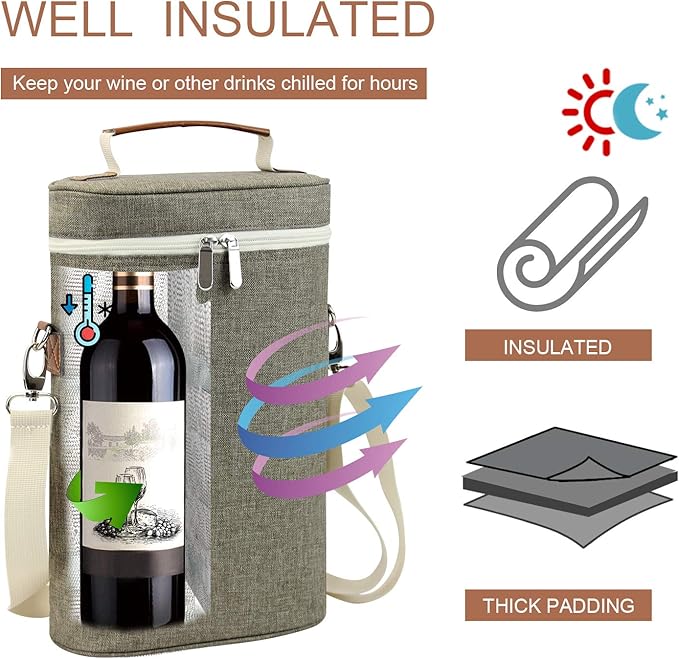 ZORMY 2 Bottle Insulated Wine Carrier Bag - Image 2