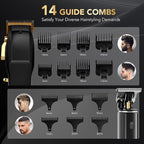 Hair Clippers for Men, Professional Cordless Barber Set with LED Display, 14 Guide Combs, Rechargeable Electric Shaver & Trimmer Kit (Black)