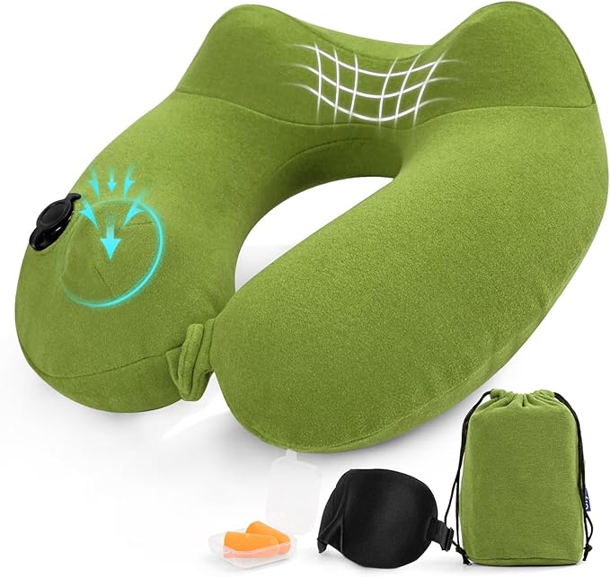 Inflatable Travel Neck Pillow for Airplane, Head Support Velvet Adult Neck by Glyzia