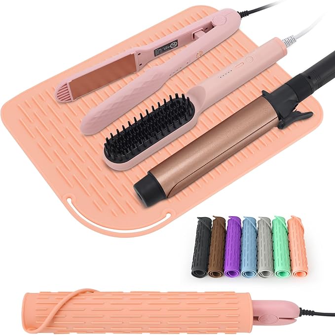 Large Silicone Heat Resistant Mat, Portable Travel Hot Hair Tools Holder Pad for Curling Iron, Flat Iron, Hair Straightener and Other Styling Tools(12.0" x 9.0")