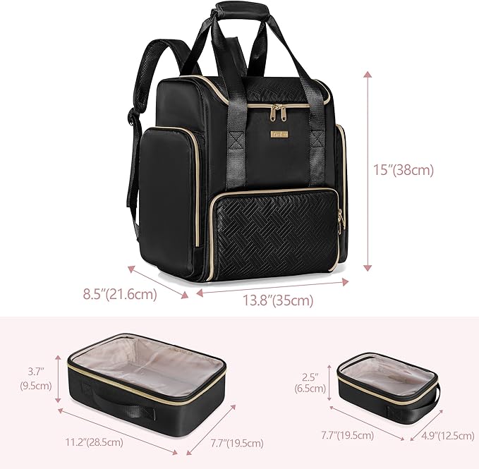 Large Makeup Backpack with 3 Clear Makeup Bags, Double Layers Professional Makeup Travel Case with Brushes Storage Section for Makeup Artists