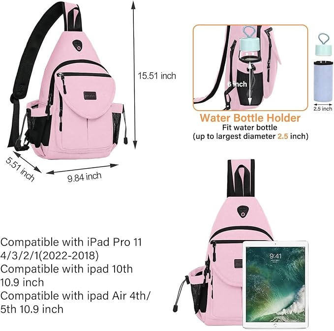 MOSISO Sling Backpack, Canvas Crossbody Hiking Daypack Bag - Image 2