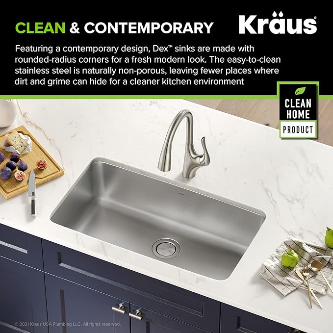 KRAUS Dex 33-inch Undermount 16 Gauge Stainless Steel Single Bowl Kitchen Sink - Image 3