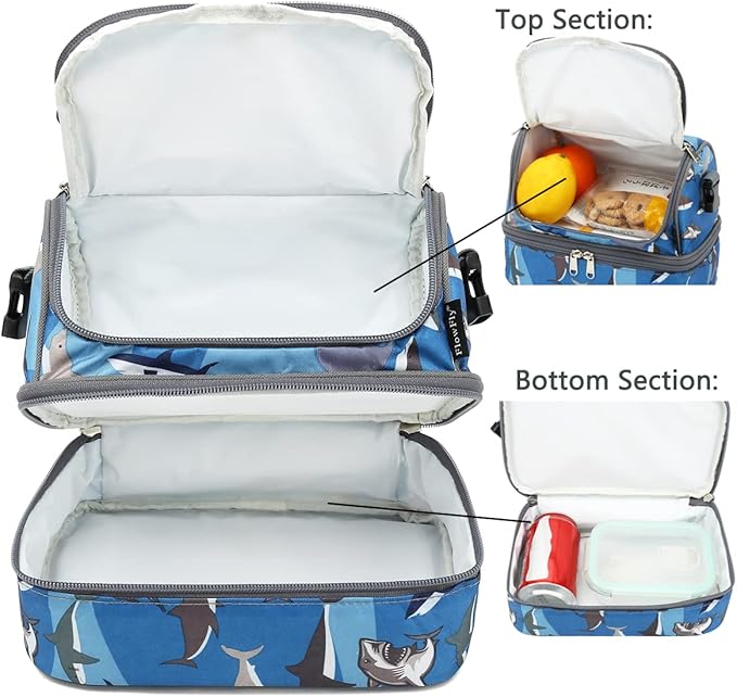 FlowFly Kids Double Decker Cooler Insulated Lunch Bag Large Tote - Image 5