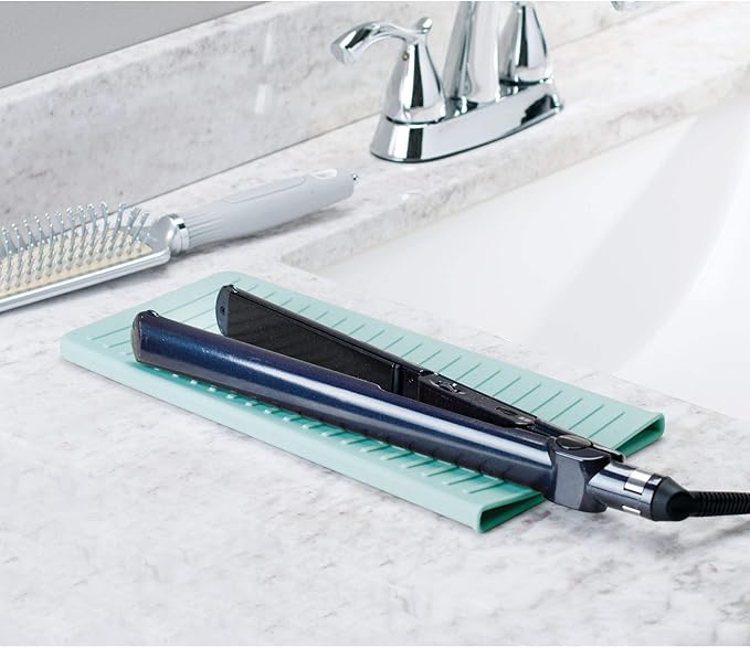 iDesign Silicone Heat-Resistant Hair Styling Tools Storage and Travel Pouch for Curling Irons, Straighteners, Wands - Aqua